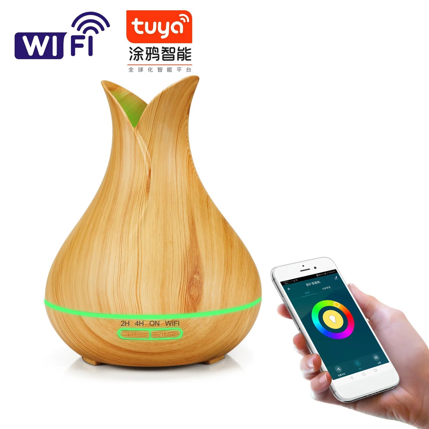 WiFi Smart Air Humidifier & Aroma Diffuser 400ml – Essential Oil, Wood Ball Design