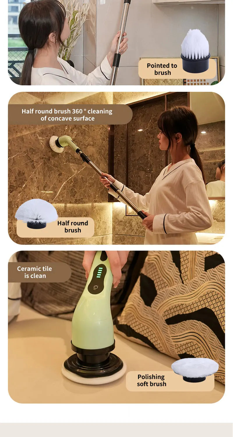 Cordless electric spin scrubber by R.E.D. Shopping, 9-in-1 multipurpose cleaning brush with LED light for home cleaning tasks.
