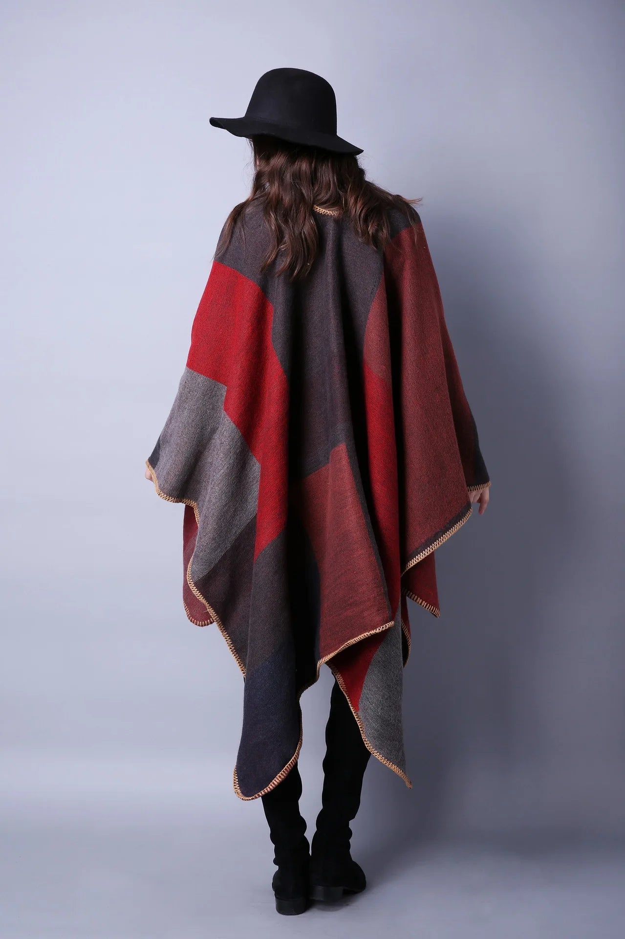 Soft beige imitation cashmere poncho scarf for women, cozy winter shawl and wrap by R.E.D. Shopping.