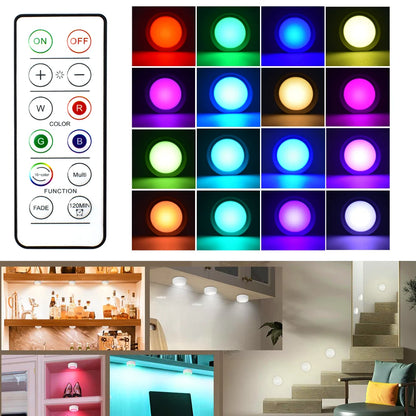 RGB LED Under Cabinet Light – 16 Colors, USB Rechargeable, Remote Control