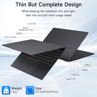 TH 15.6" Business Laptop – Intel Celeron N5095, 16GB DDR4, 512GB SSD, Fingerprint, Windows 11