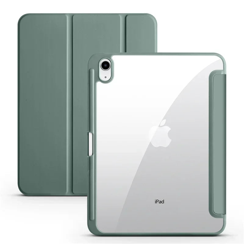 iPad Case with Pen Holder – Trifold Acrylic Clear Back Cover for iPad 9.7–11"