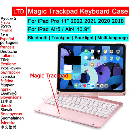 Bluetooth Magic Keyboard Case for iPad Pro 11 / Air – Backlit, Multi-Language, Trackpad