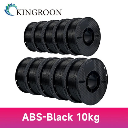 KINGROON 3D Printer Filament – 10KG Bulk, 1.75mm PLA / ABS / PETG, 10 Rolls, Black / White / Gray