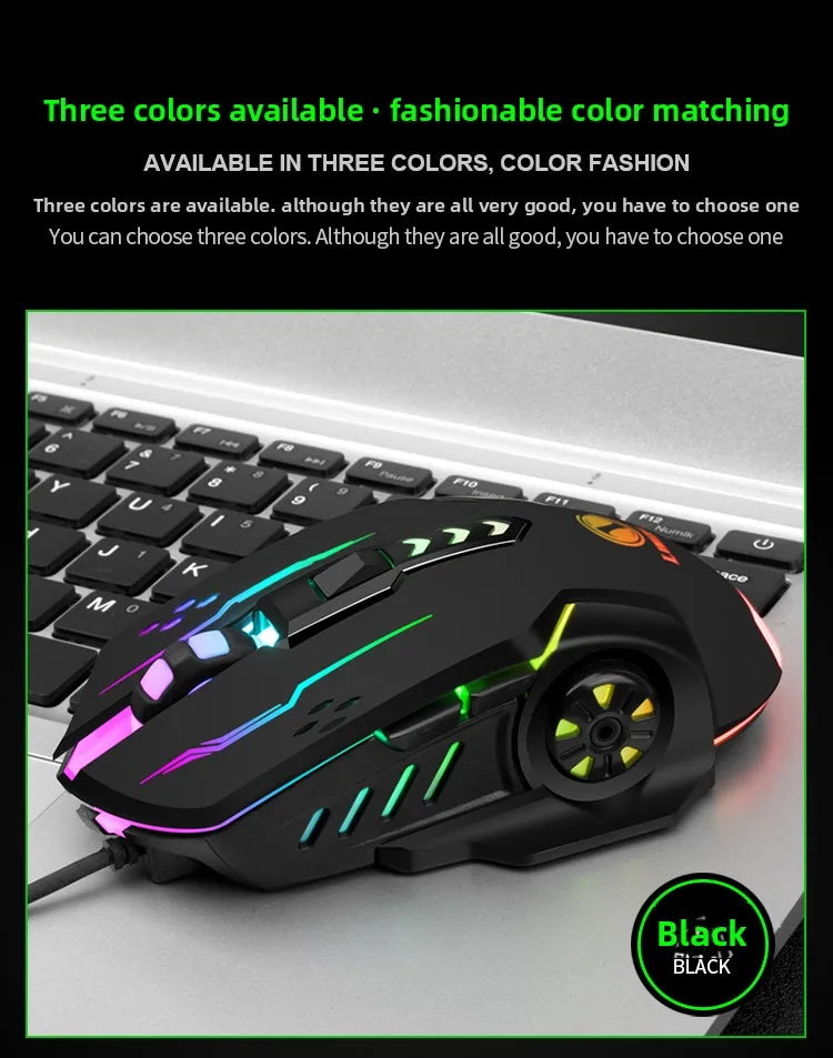 R.E.D. Shopping V7 wired mechanical gaming mouse with LED lights, ambidextrous design, suitable for laptops and desktops.