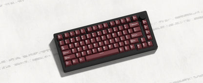 Retro dark red PBT keycap set with 126 Cherry profile keycaps for mechanical keyboards, featuring double shot lettering.