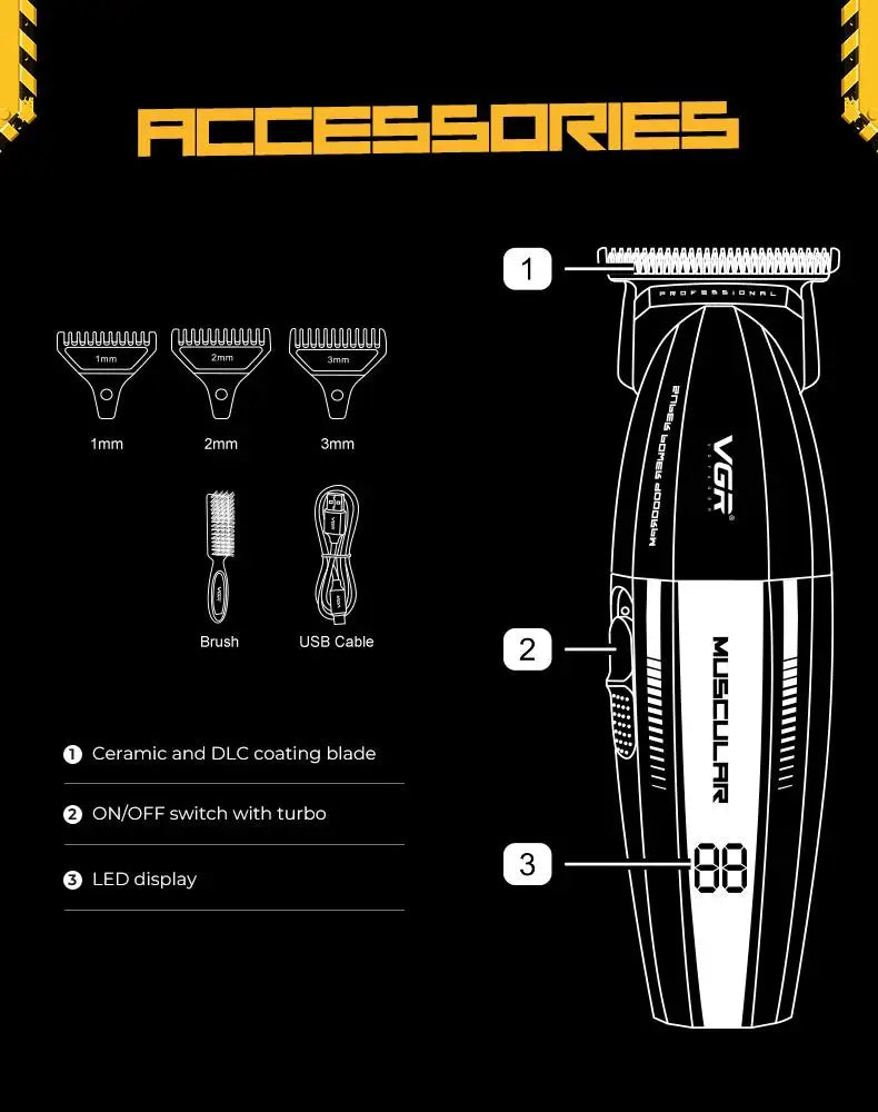 VGR Clipper Professional Hair Trimmer Electric Hair Cutting Machine 9000 RPM Hair Clipper Barber Cordless Clipper for Men V-285