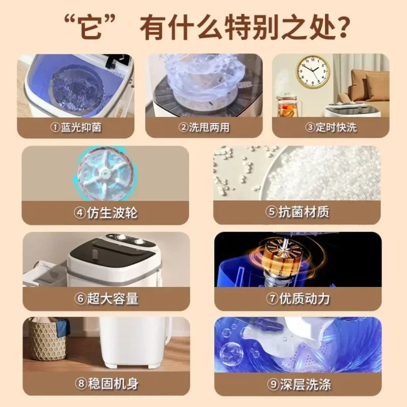 Mini Semi-Automatic Washing Machine – 7.5kg Large Capacity, for Socks, Underwear & Small Clothes, EU/UK/US/AU