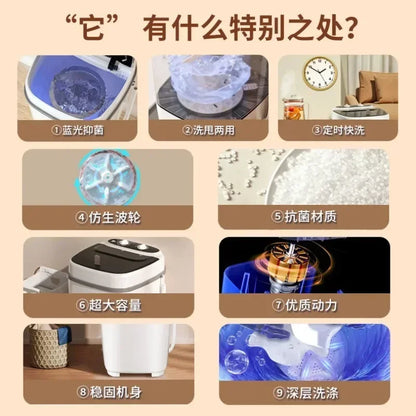 Mini Semi-Automatic Washing Machine – 7.5kg Large Capacity, for Socks, Underwear & Small Clothes, EU/UK/US/AU