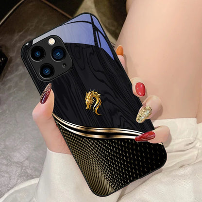 Wood grain dragon rose design tempered glass iPhone case by R.E.D. Shopping, featuring artistic protective cover for mobile phones.