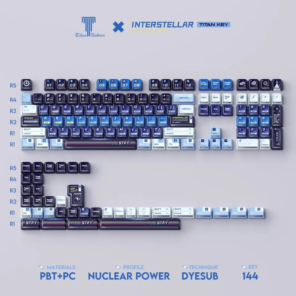 Titan Nation Interstellar Crossing Keycaps Original Height PBT Material PC Transparent Thermally Sublimated HighQuality 144 Keys