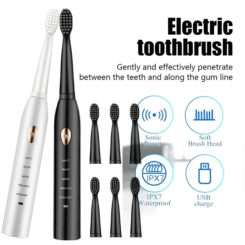 Rechargeable R.E.D. Electric Toothbrush with 5 brushing modes, waterproof design, and 30-day battery life in a sleek design.