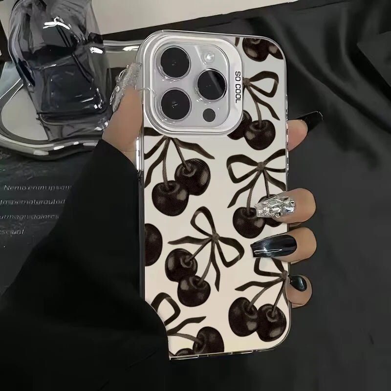 Black Cherry Bow Electroplate Case for Samsung Galaxy S25/S24/S23/A56/A36 – IMD Cover
