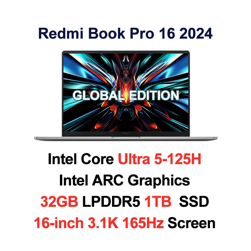 Xiaomi RedmiBook Pro 16 – Intel Core Ultra 5/7, ARC Graphics, 32GB DDR5, 1TB SSD, 3.1K 165Hz
