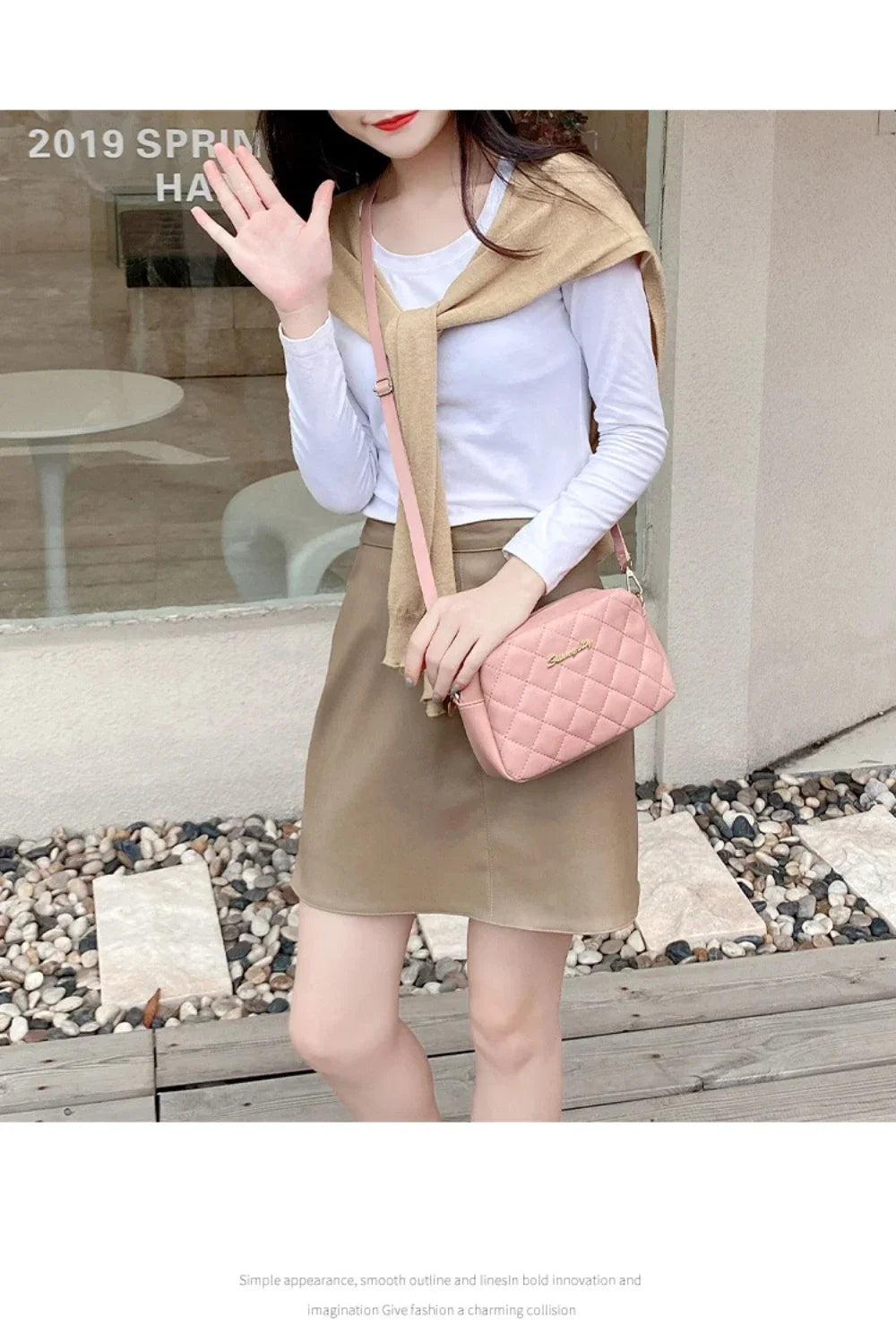 Tassel Diamond Grid Embroidery Crossbody Bag with Chain Strap