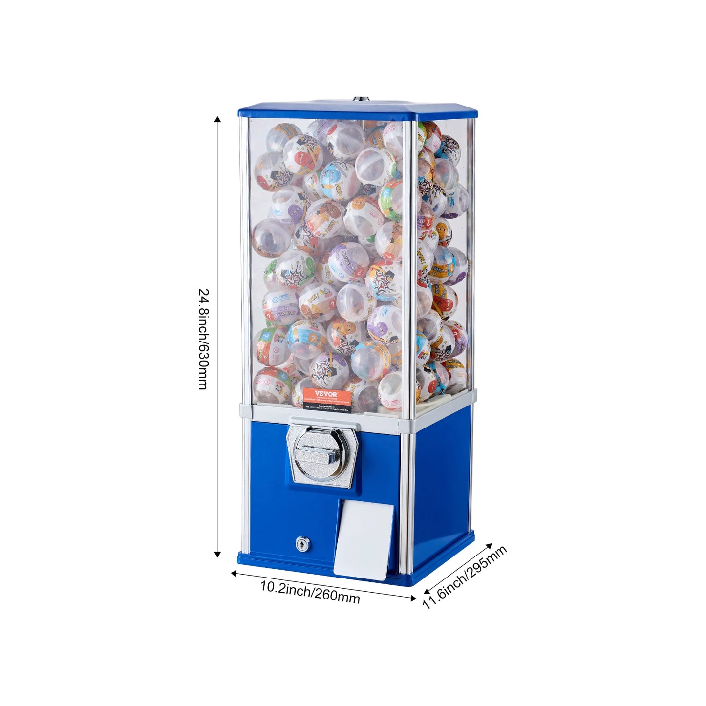 VEVOR Gumball Machine 25" – 230 Capsule Toy Vending, Coin Operated, Blue/Red