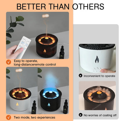 KINSCOTER Volcano Flame Aroma Diffuser & Humidifier 360ml – Jellyfish Smoke Ring Effect