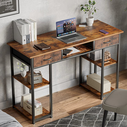 JHK 48" Gaming Desk with Fabric Drawers & Storage Shelves – Metal Frame Home Office