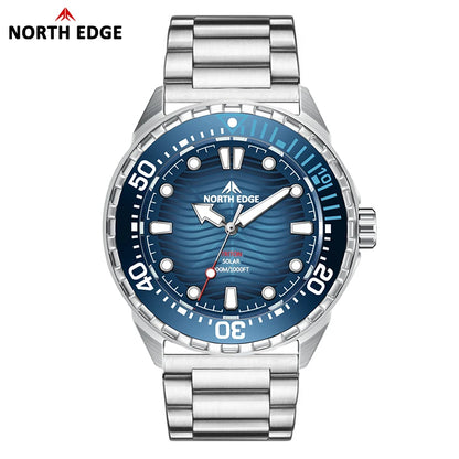 NORTH EDGE TRITON Solar Dive Watch – Men's Luxury Quartz, 316L Steel, 300M Waterproof, 2025