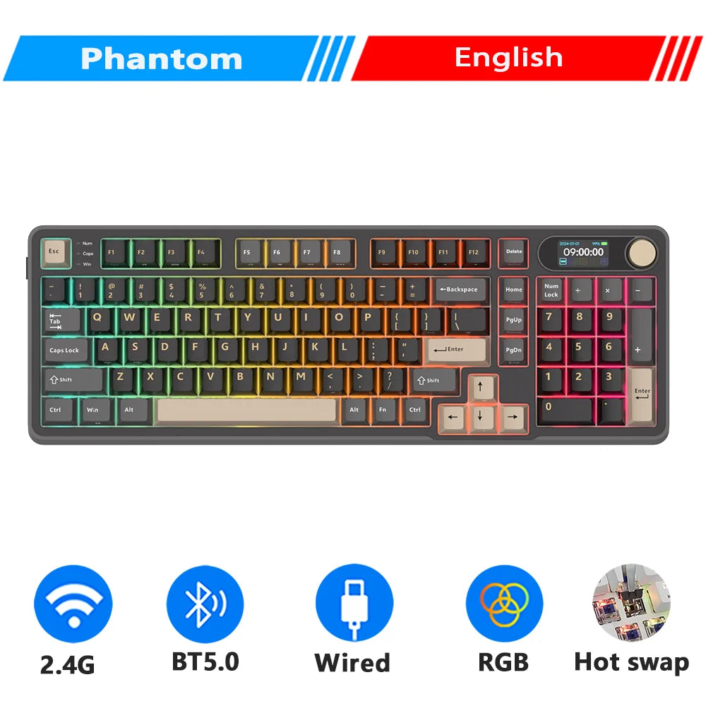 RK Royal Kludge S98 Wireless Mechanical Keyboard – 98 Key, Hot-Swap, TFT Screen, BT5.0/2.4G/USB-C
