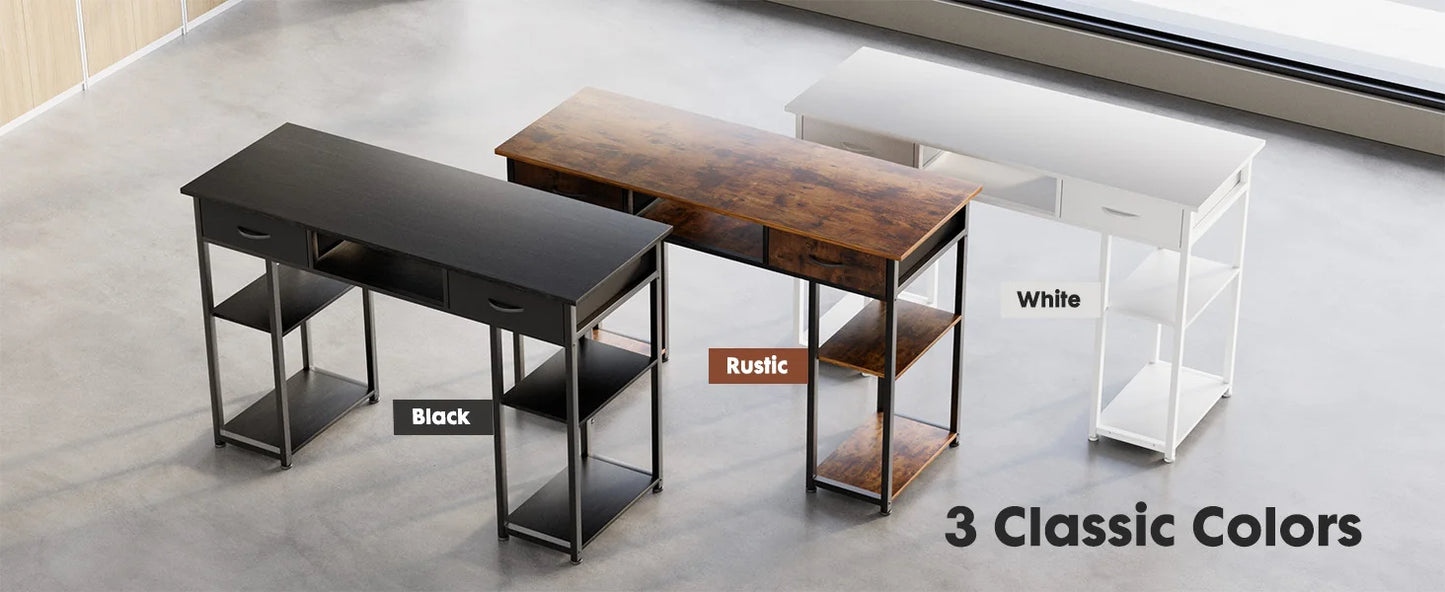 JHK 48" Gaming Desk with Fabric Drawers & Storage Shelves – Metal Frame Home Office