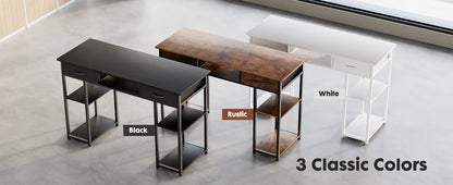 JHK 48" Gaming Desk with Fabric Drawers & Storage Shelves – Metal Frame Home Office