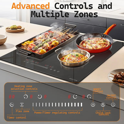 NOXTON 24" Induction Hob | 4 Burners + Flex Zone | 7200W | Power Boost | 230V