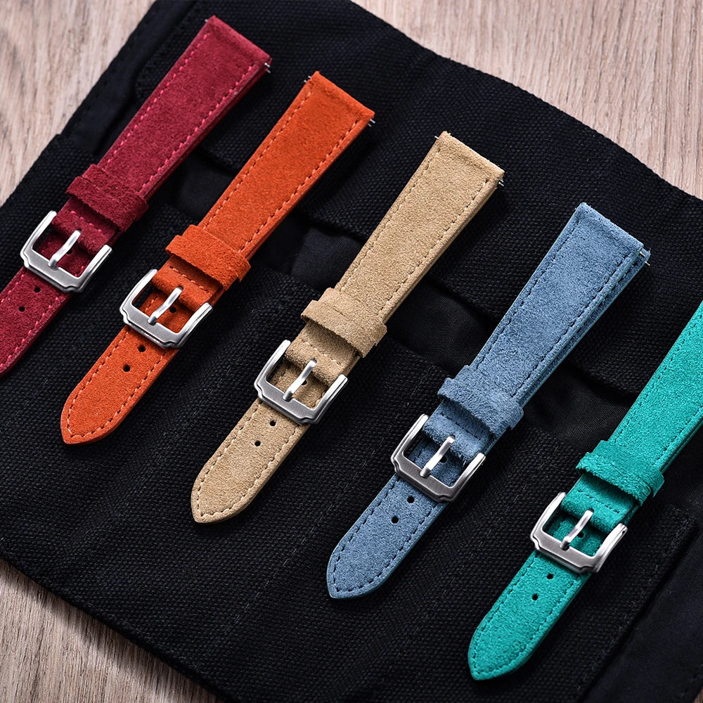 Vintage Suede Leather Watch Band – Quick Release 18/19/20/22mm for Men & Women