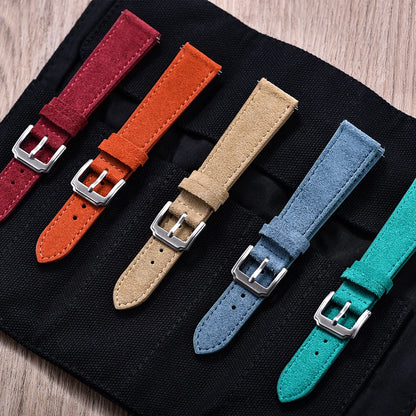 Vintage Suede Leather Watch Band – Quick Release 18/19/20/22mm for Men & Women