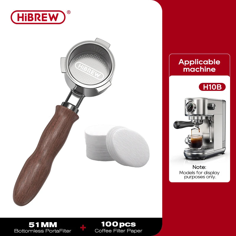 HiBREW Bottomless Portafilter 51mm / 58mm | Filter Basket | H10A / H10B / H7A / H10 Plus / H11 / H13 Compatible