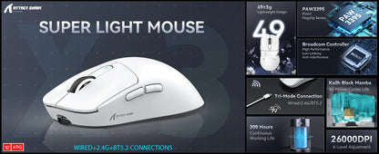 Attack Shark X3 Wireless Gaming Mouse – 49g, PAW3395, Triple Mode