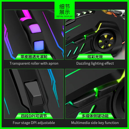 R.E.D. Shopping V7 wired mechanical gaming mouse with LED lights, ambidextrous design for laptops and desktops, close-up view
