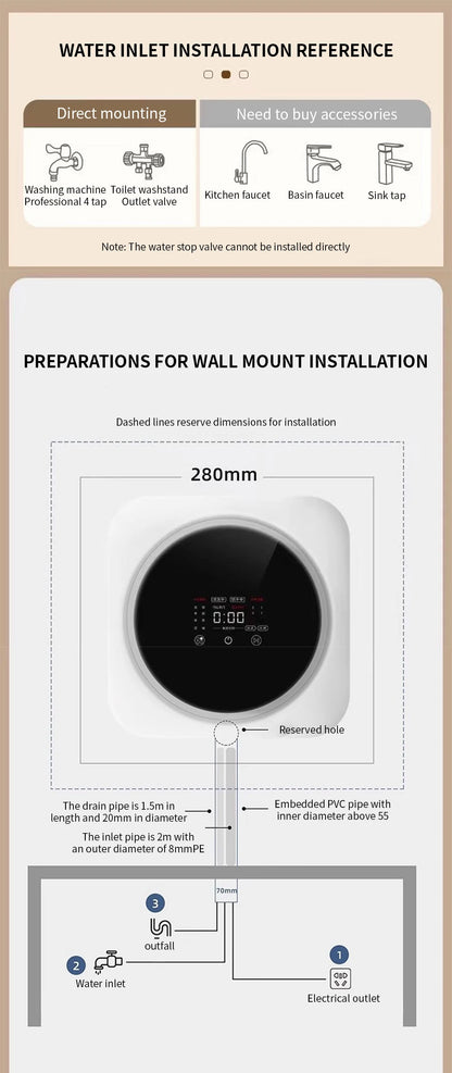 Mini Drum Washing Machine with Dryer | Desktop & Wall Mounted | 220V EU