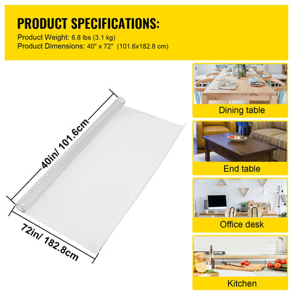 SucceBuy Clear PVC Table Cloth Protector | 1.5-2mm Transparent Soft Glass