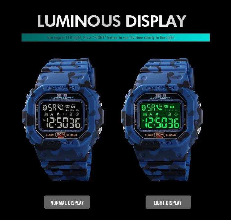 SKMEI 1629 Bluetooth Sport Digital Watch – Pedometer, Calorie Tracker for iPhone, Huawei, Xiaomi