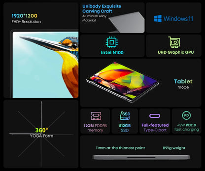 CHUWI MiniBook X 2-in-1 Laptop – Intel N150, 16GB LPDDR5, 512GB SSD, 10.51" 2K Touch, Windows 11