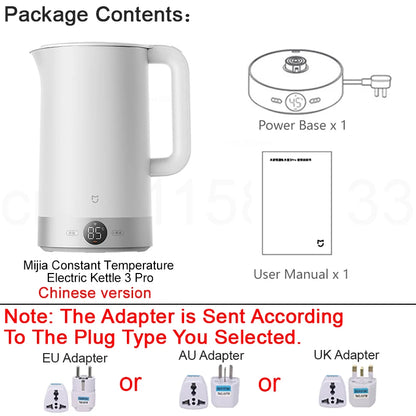Xiaomi MIJIA Electric Kettle 3 Pro – 2L, 4 Temperature Settings, 24H Heat Preservation | 220V | EU/UK/AU