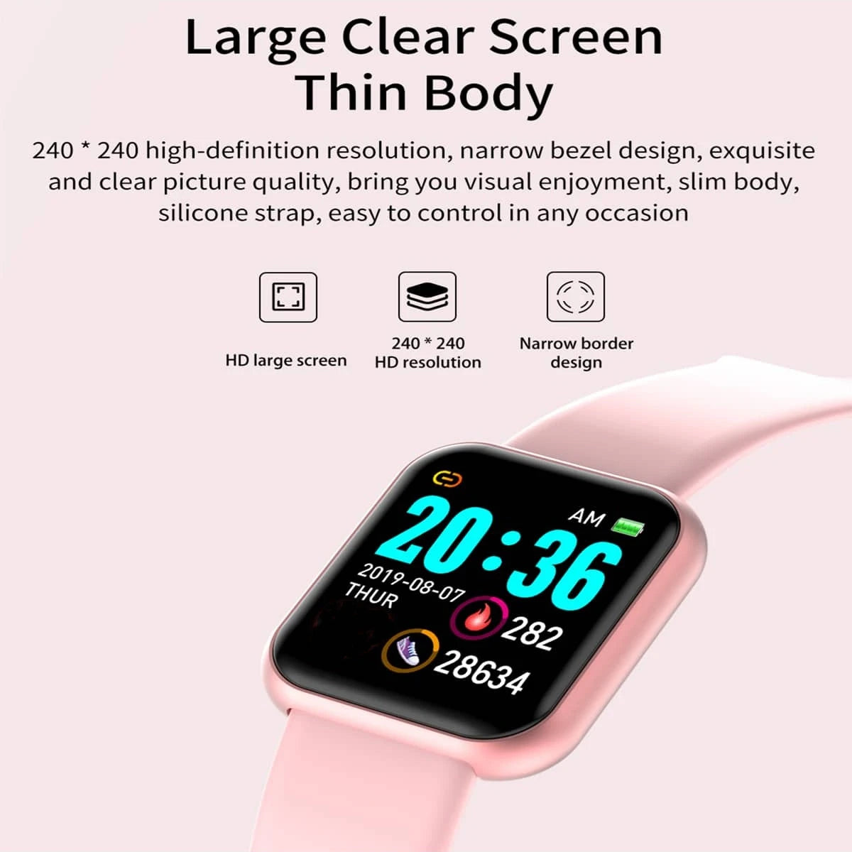 R.E.D. Sports Smartwatch for women and men with fitness tracking, sleep monitor, music control, and alarm clock features.