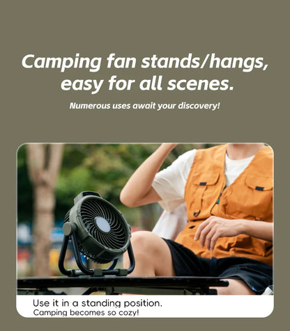 Kinscoter 6-in-1 Outdoor Camping Fan 10000mAh | 5 Speeds | Remote | LED Light | CE