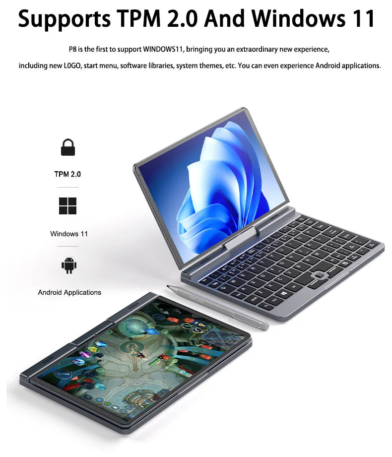 CRELANDER P8 Mini Laptop 8" – 360° Touchscreen, Intel N150, 12GB DDR5, up to 1TB SSD, WiFi 6, Windows 11