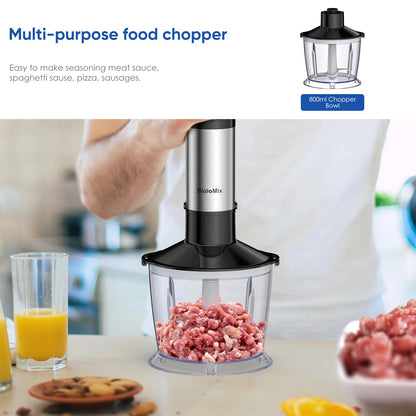 BioloMix 5-in-1 1500W Immersion Hand Blender – Stainless Steel Food Processor