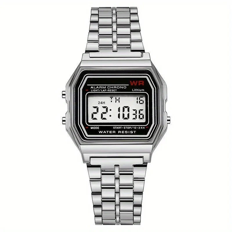 F91W LED Digital Sports Watch - Steel Band, Multi-Function, Unisex Business & Casual Clock