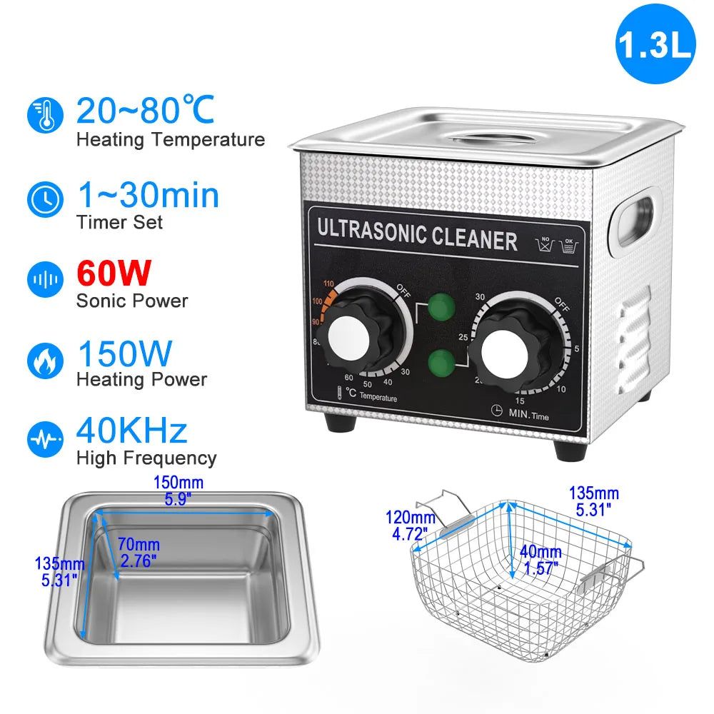 Ultrasonic Cleaner 1.3L–30L | 40KHz 220V EU Plug | Professional Ultrasound Bath