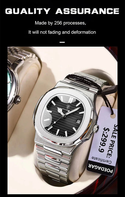 POEDAGAR Men's Luxury Sport Watch – Square Dial, Waterproof, Luminous, Date, Quartz
