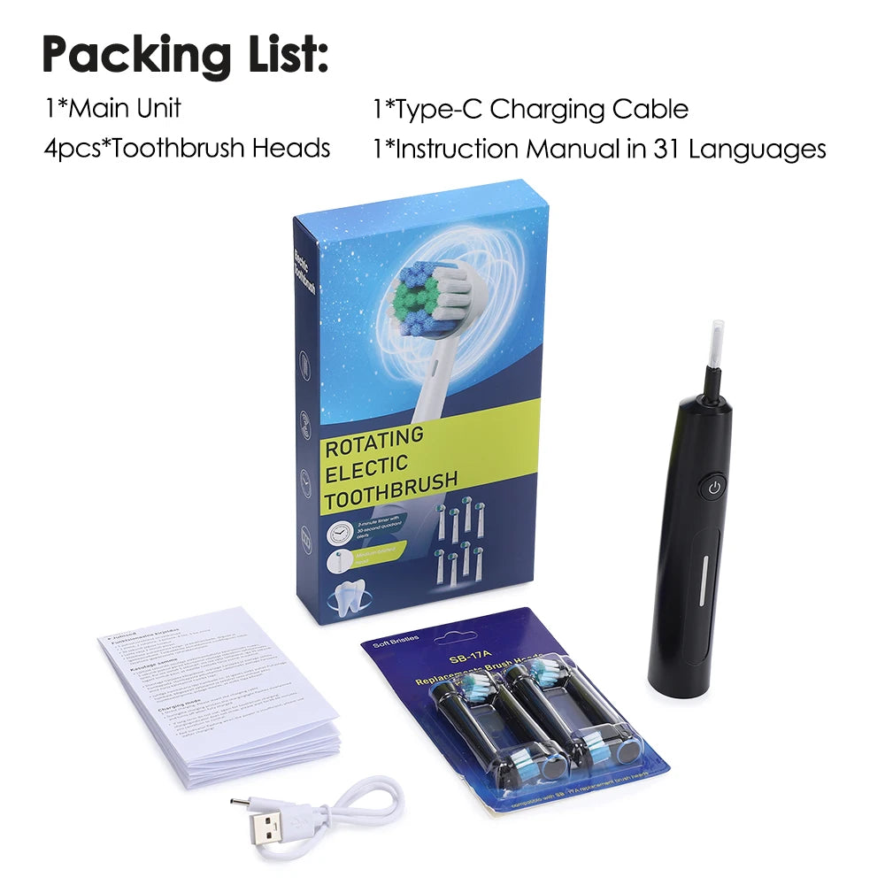Sonic Rechargeable Electric Toothbrush – 5 Modes, 4 Brush Heads, Waterproof