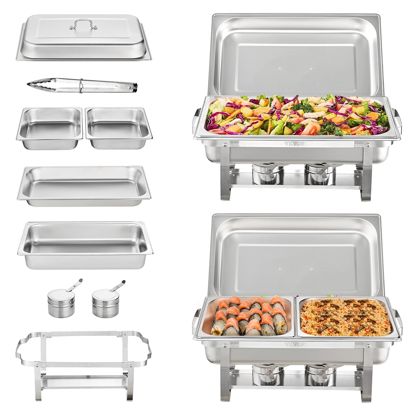 SucceBuy 8QT Rectangle Chafing Dish Set – 2/4/6 Pack Buffet Catering Warmer