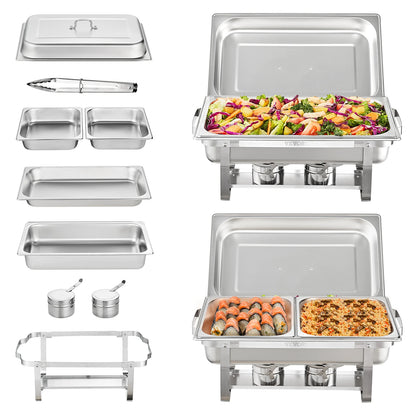 SucceBuy 8QT Rectangle Chafing Dish Set – 2/4/6 Pack Buffet Catering Warmer