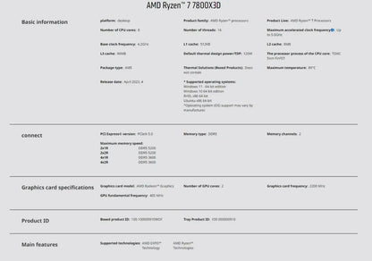 AMD Ryzen 7 7800X3D – 8-Core, 4.2GHz, DDR5, AM5 Gaming CPU (No Fan)
