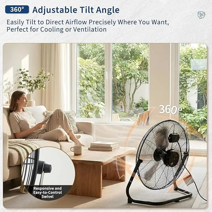 Heavy Duty Industrial Floor Fan 12–20" – 3 Speeds, 4800 CFM, 360° Tilt, High Velocity
