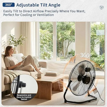 Heavy Duty Industrial Floor Fan 12–20" – 3 Speeds, 4800 CFM, 360° Tilt, High Velocity